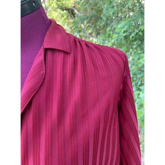 Vintage 1970s Womens Button Blouse Burgundy Red Striped - Picture 9 of 12